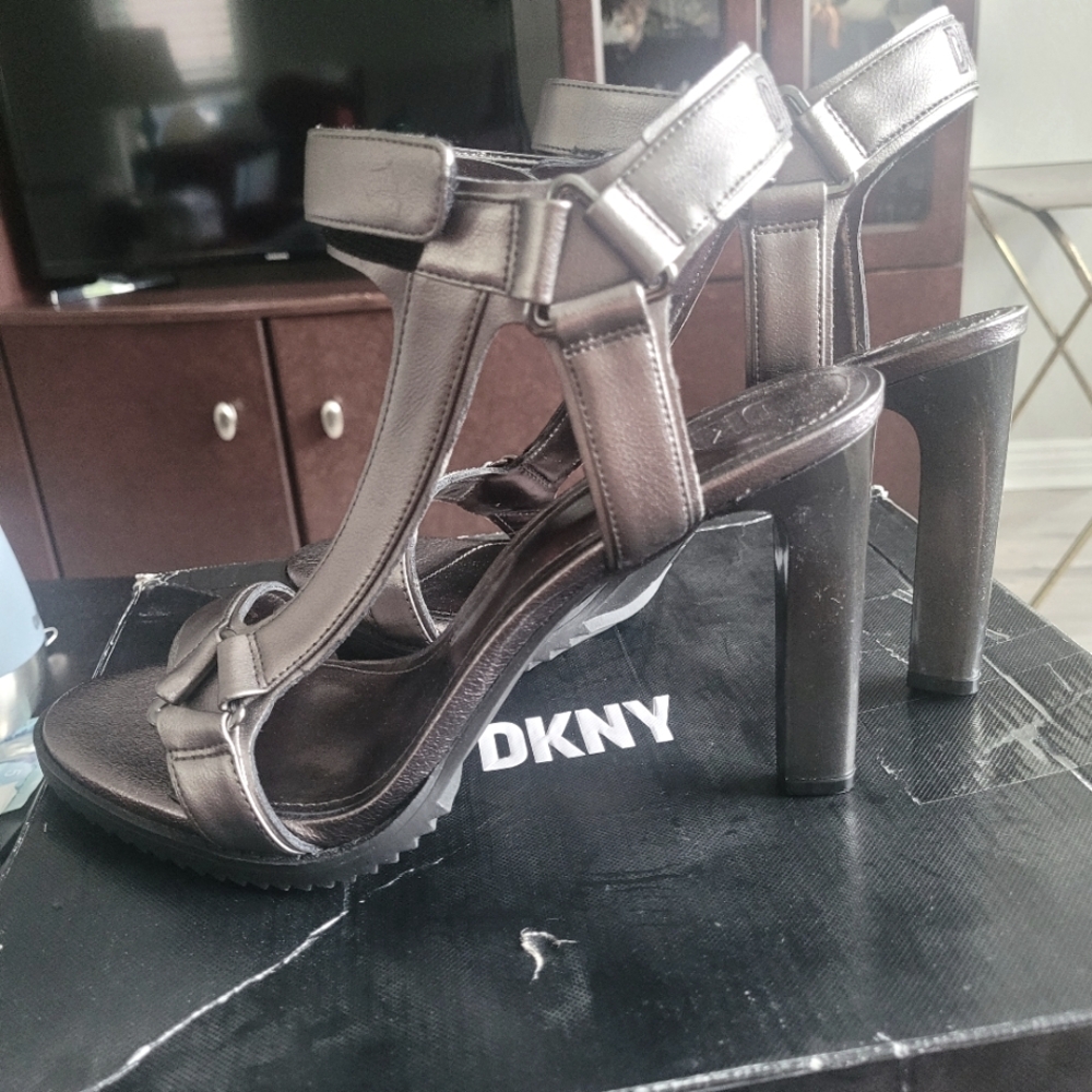 DKNY Black Chunky Heels with Strappy Design